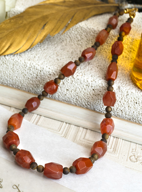 二梦三青【圣卡塔利娜的桑巴】天然瓦西南红项链女时尚钻切新中式