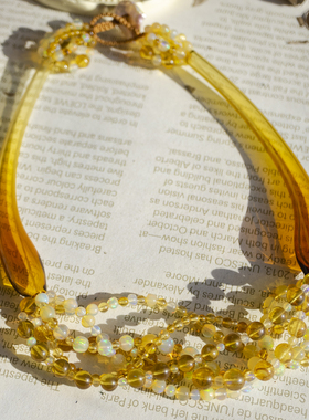 二梦三青【守护时光】中古复古天然琥珀项链女时尚百搭锁骨链多层