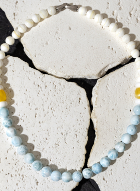 二梦三青【胡斯卡小镇】蓝色项链女海纹石锁骨链深海贝新中式时尚