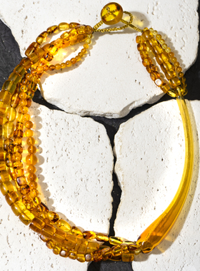 二梦三青【守护时光】中古复古天然琥珀项链女时尚百搭锁骨链多层