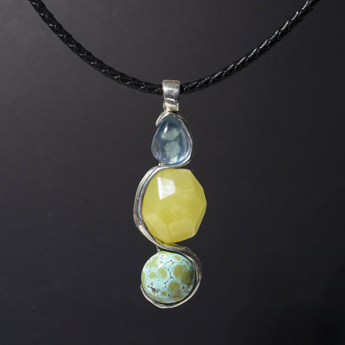 二梦三青【银器时代】银镶项链吊坠女时尚百搭锁骨链银饰蜜蜡绿松