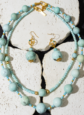 二梦三青【我的小时候】baby蓝绿松石项链女时尚珠宝高瓷原创高级