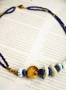 二梦三青【乌托邦之旅】原创小众绿松石项链女青金石复古气质感新