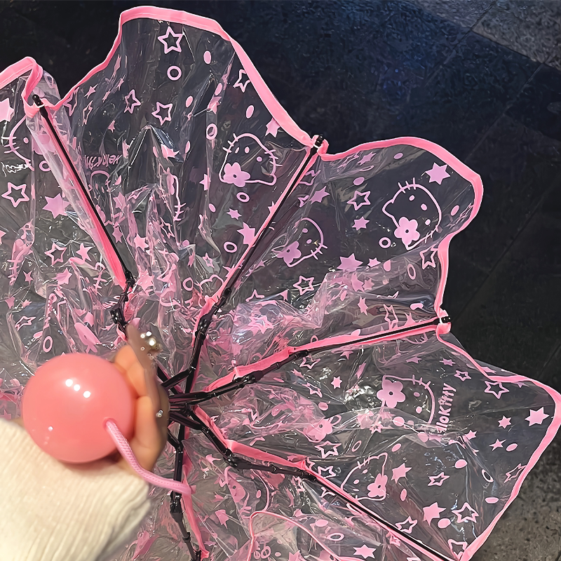 可爱kitty猫透明雨伞可爱ins学生女卡通高颜值自动长柄折叠三折伞