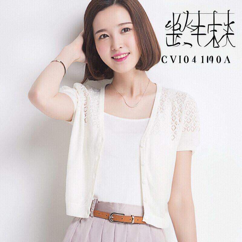 夏季短袖外搭开衫女薄款针织短款小外搭镂空半袖坎肩小款披肩外套