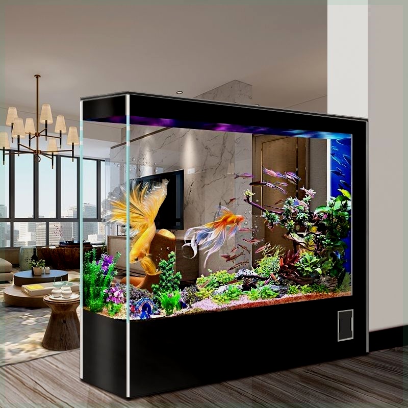 落地屏风中大型客厅家用水族方形可定制底过滤豪华轻奢创意鱼缸