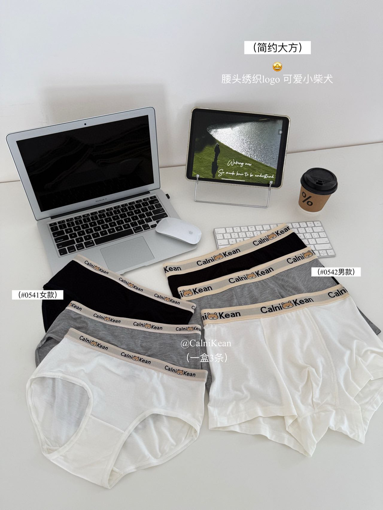 Calnikean小柴犬莫代尔情侣内裤男女纯棉裆抗菌中腰无痕平角裤钗