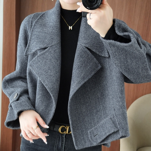 双面羊绒大衣女短款外套25春季新款小个子绿色小香风羊毛呢大衣