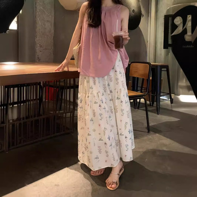 实拍~法式甜美印花松紧腰半身裙女装2024年夏季新款