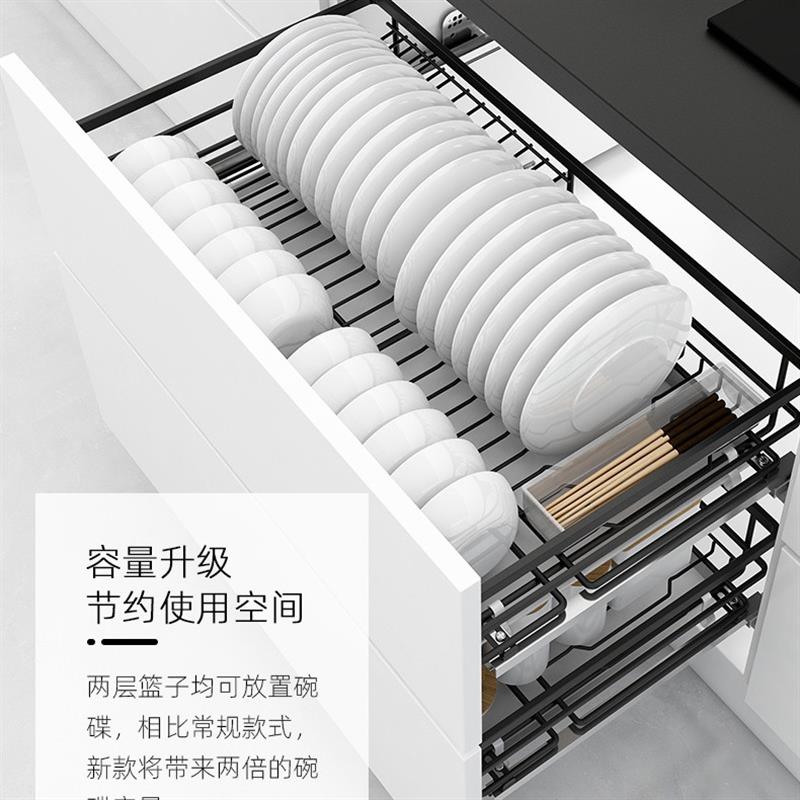 单层厨房橱柜不锈钢拉篮碗碟盘架拉蓝开门抽屉式调味拉兰栏阻念冬