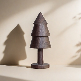 圣诞树微缩模型创意造景可爱底座手办玩偶家居饰品黑胡桃木桌面