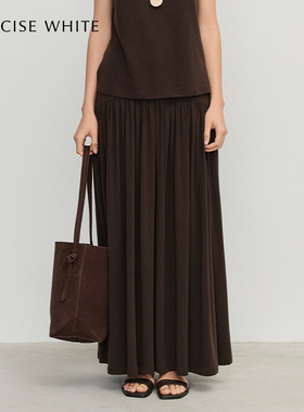 CONCISE-WHITE简白秋季新款斜边褶皱长半裙半身裙设计师品牌