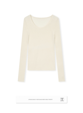 CONCISE-WHITE简白2025秋冬新款卷边U领打底衫羊毛针织修身上衣女