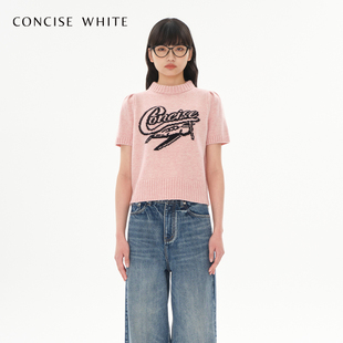 毛衣女羊毛衫 秋冬新品 WHITE简白提花短袖 CONCISE 设计师品牌