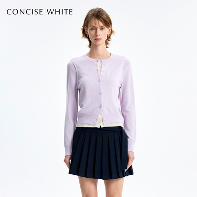 CONCISE-WHITE简白2025秋冬新品假两件LOGO开衫羊毛羊绒上衣女