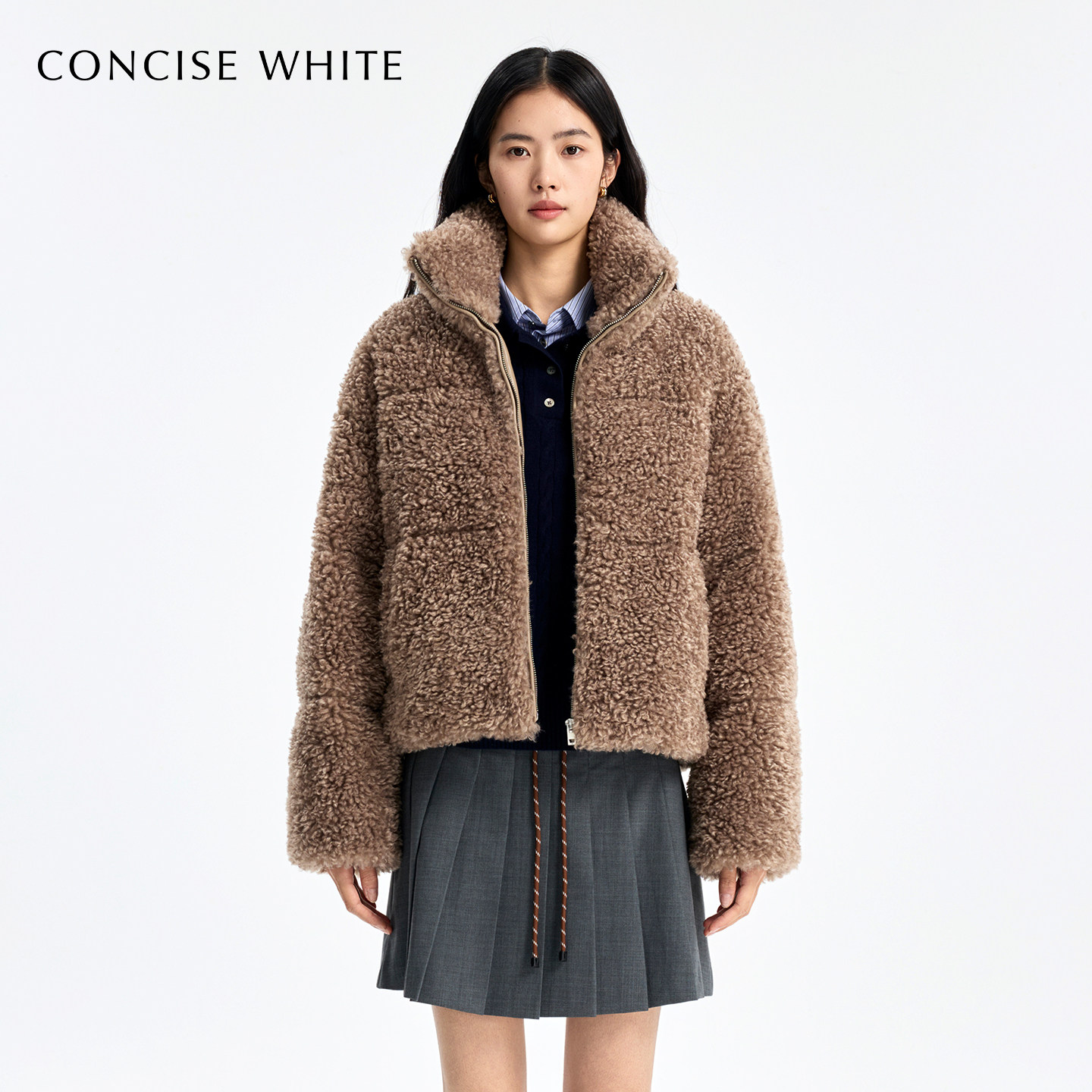 CONCISE-WHITE简白2025秋冬新品短款立领羽绒服高级感鹅绒外套女