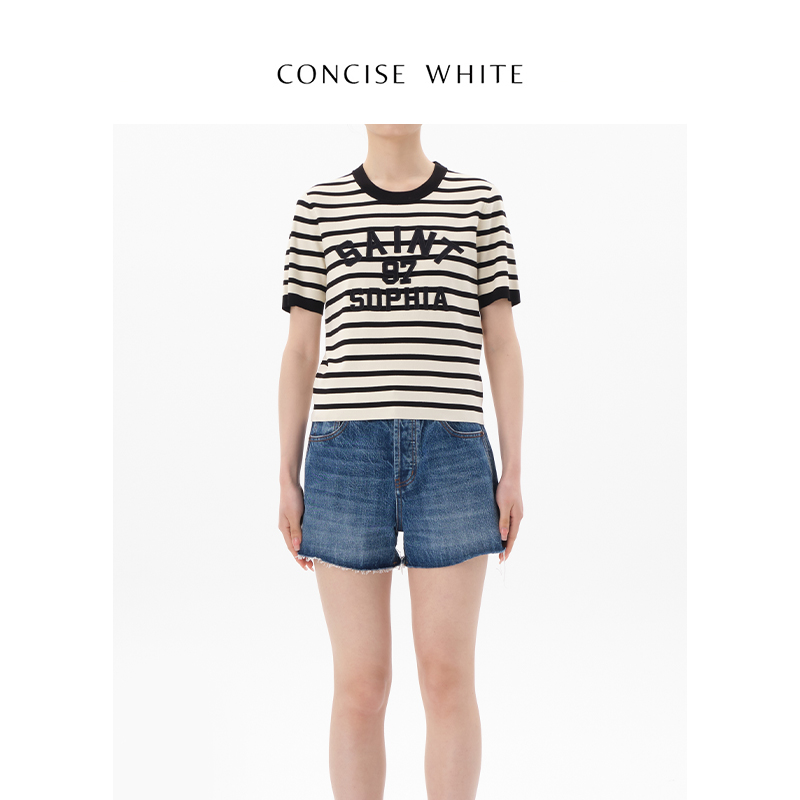 【胶囊系列】CONCISE-WHITE简白旗舰店 条纹t恤短袖夏季新款 女装/女士精品 T恤 原图主图