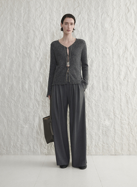 CONCISE-WHITE简白2025秋冬新品毛边V领羊毛开衫毛衣针织衫上衣女