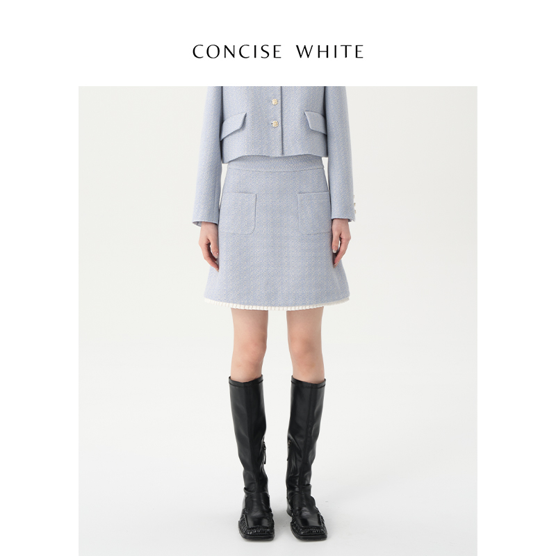 CONCISE-WHITE简白纯色粗花呢A字半身裙短裙2023新品设计女 女装/女士精品 半身裙 原图主图