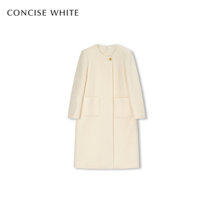 CONCISE 高级大衣 WHITE简白2025秋冬新款 金扣毛呢长外套上衣女装