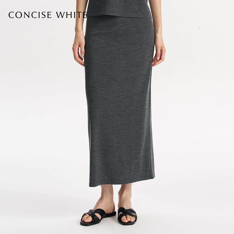 CONCISE-WHITE抽绳针织半裙