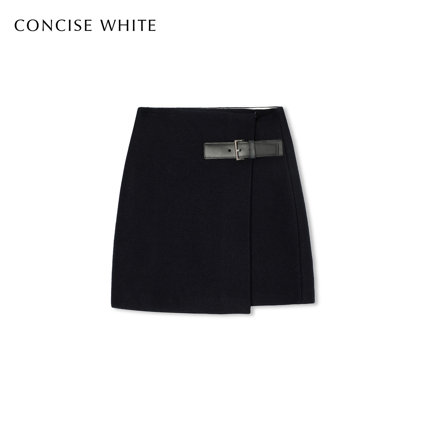 CONCISE-WHITE简白2025秋冬新品短款一片式结构半裙羊毛半身裙女