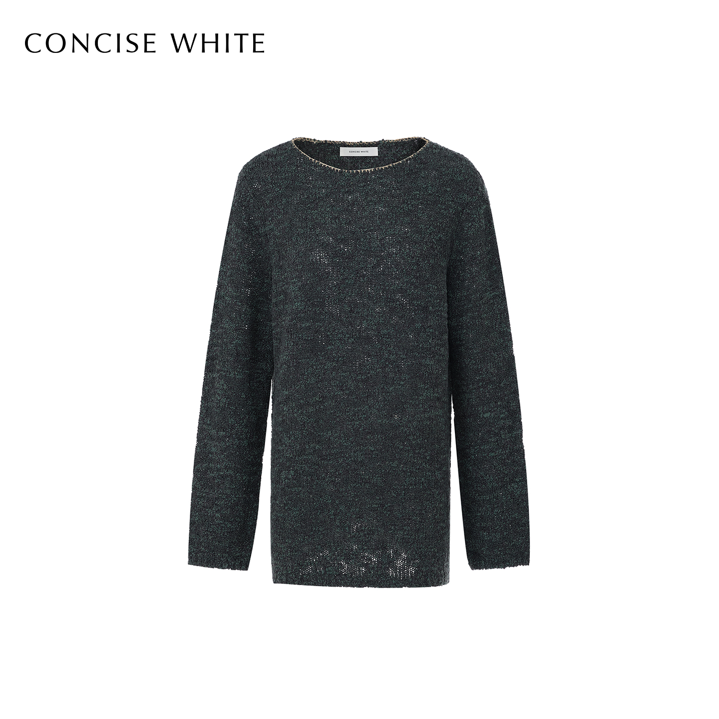 CONCISE-WHITE简白2025秋冬新品钩边圆领羊毛毛衣针织衫上衣女装