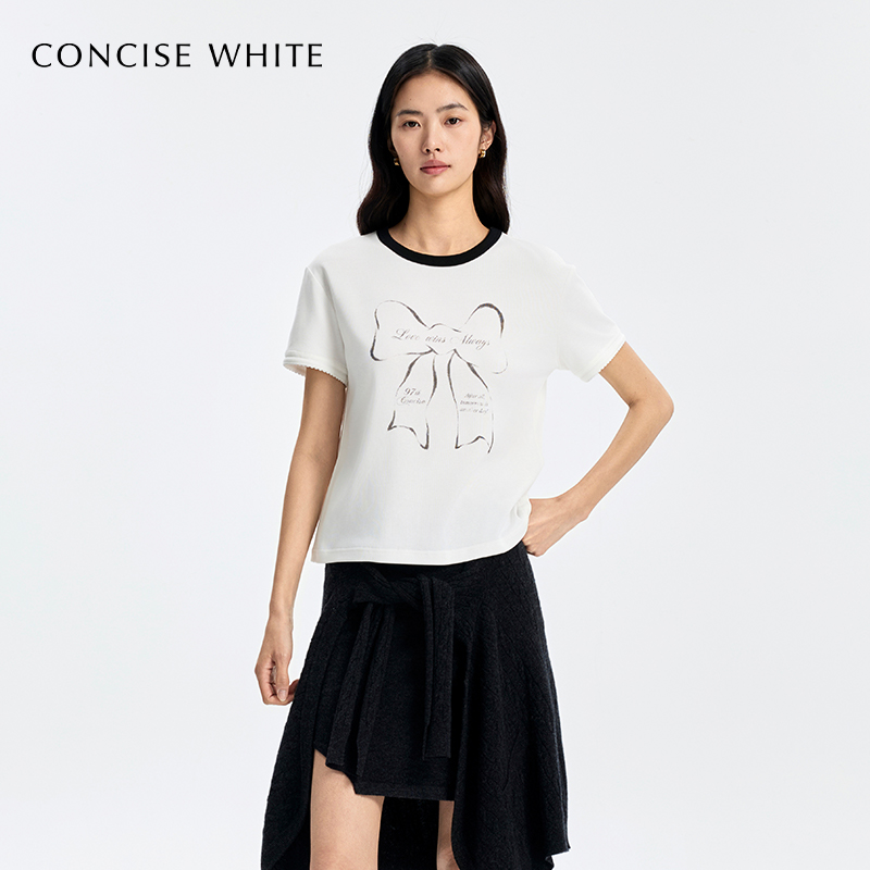 CONCISE-WHITE简白2025秋冬新款拼色印花短袖百搭潮流T恤休闲上衣