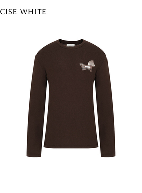 CONCISE-WHITE简白2025秋冬新品圆领羊毛时尚流行长袖t恤上衣女