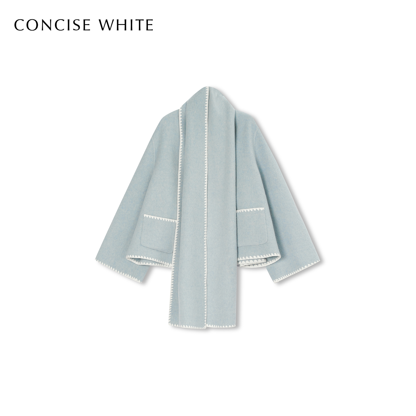 CONCISE-WHITE简白2025秋冬新款围巾毛呢短外套羊毛宽松上衣女