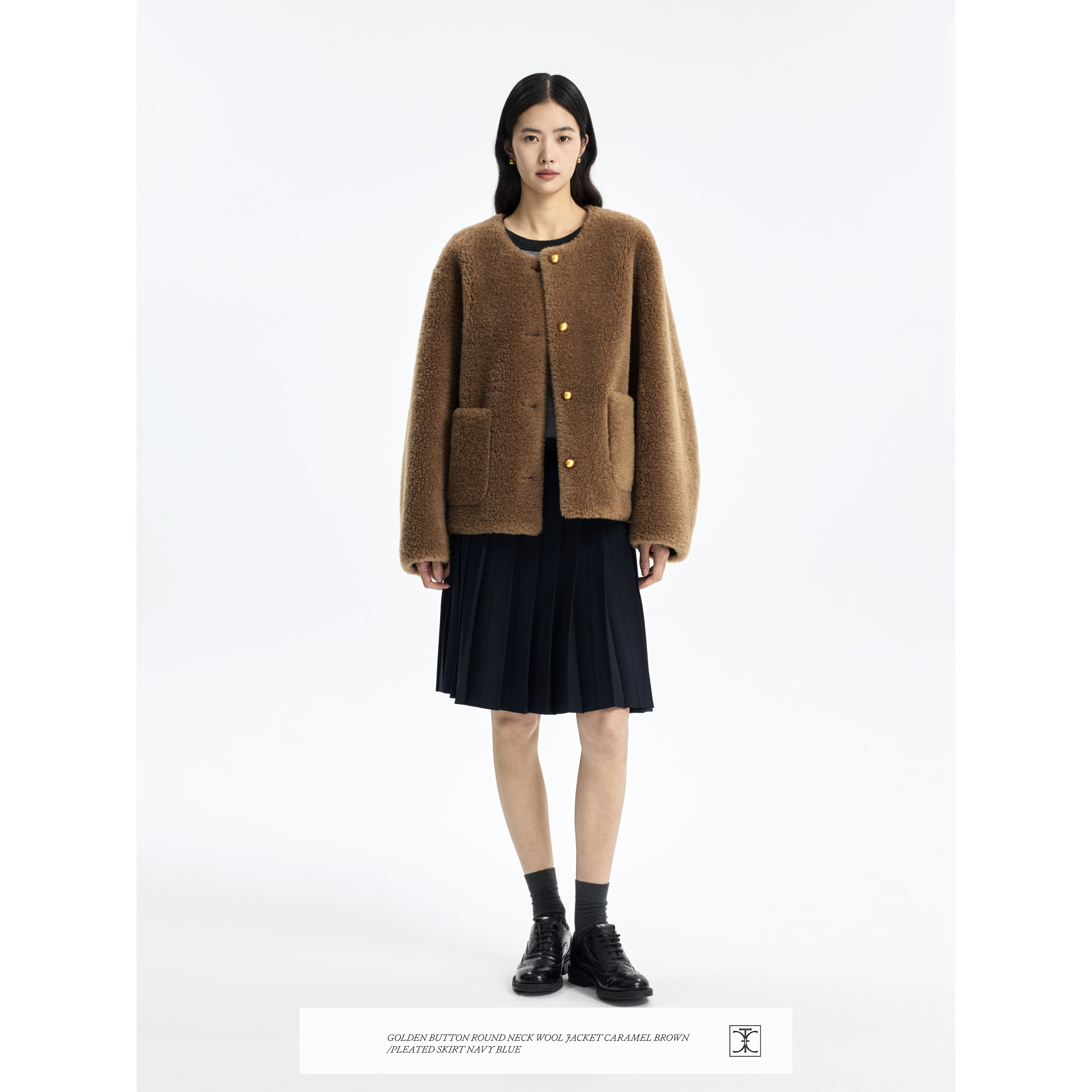 CONCISE-WHITE简白2025秋冬新品金扣圆领短皮草毛呢羊毛外套女,女装/女士精品,毛呢外套,淘宝优惠券,粉丝福利购,淘宝优惠卷