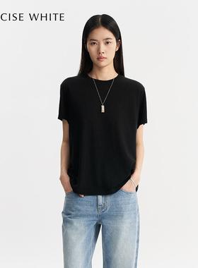 CONCISE-WHITE简白2025新款时尚黑色圆领短袖T宽松上衣女