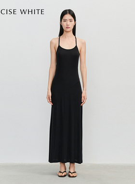 CONCISE-WHITE简白新款黑色吊带裙连衣裙女装设计师裙子