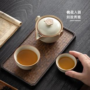 米黄汝窑茶壶单个盖碗功夫茶具开片可养小号泡茶器陶瓷家用手抓壶