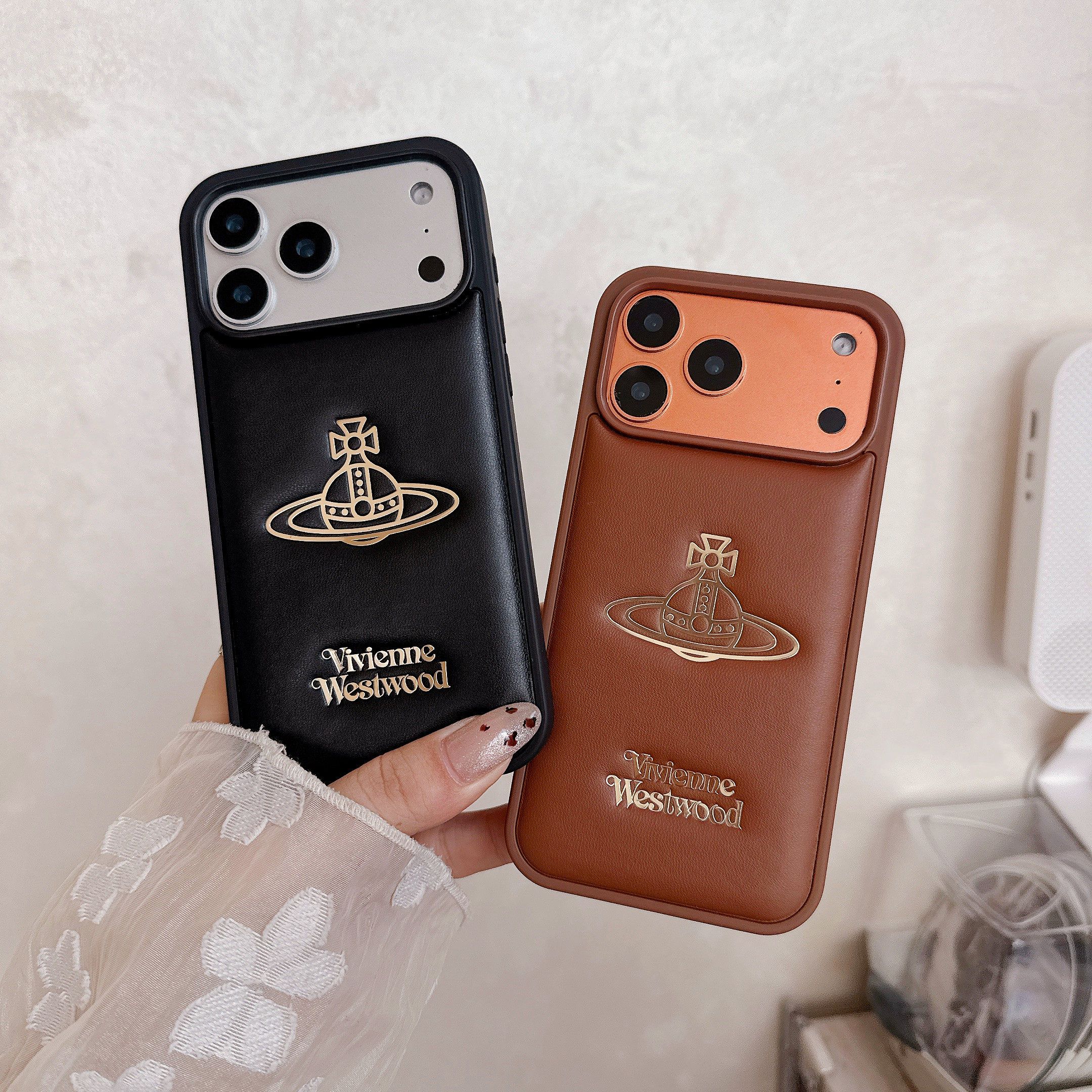 淳于亦简约复古西太后适用苹果17promax手机壳15全包按键大视窗14/13创意皮纹压印金色字母软壳16防摔保护壳