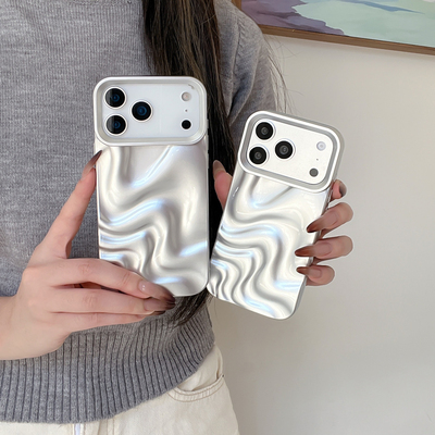 高级感银色波浪纹苹果17硅胶软壳