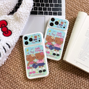 日本棕皮HelloKitty海滩JK比基尼辣妹适用苹果17promax手机壳15全包按键镜头壳16创意海水蓝亚克力17防摔保护