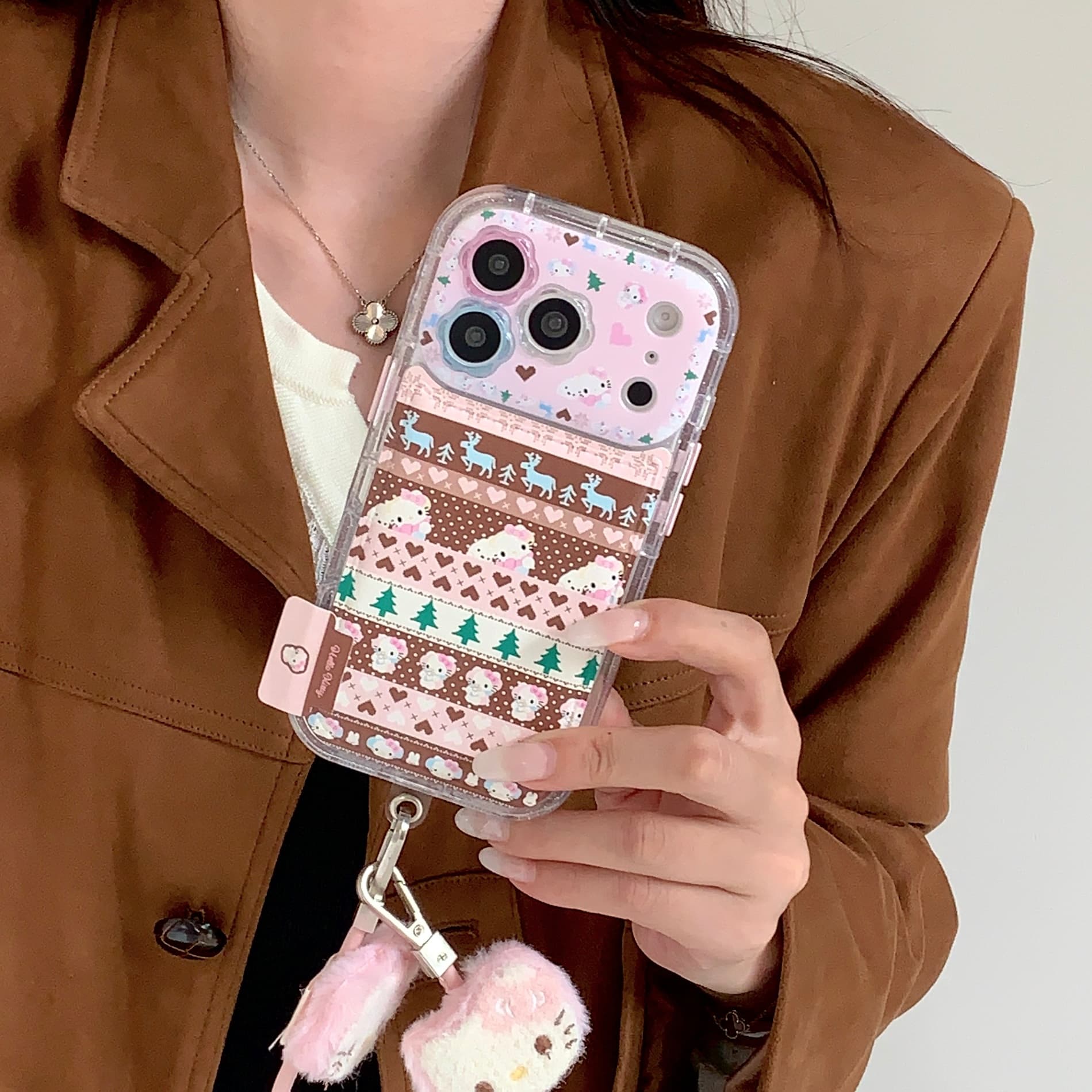 ins可爱麋鹿圣诞树苹果17挂绳壳