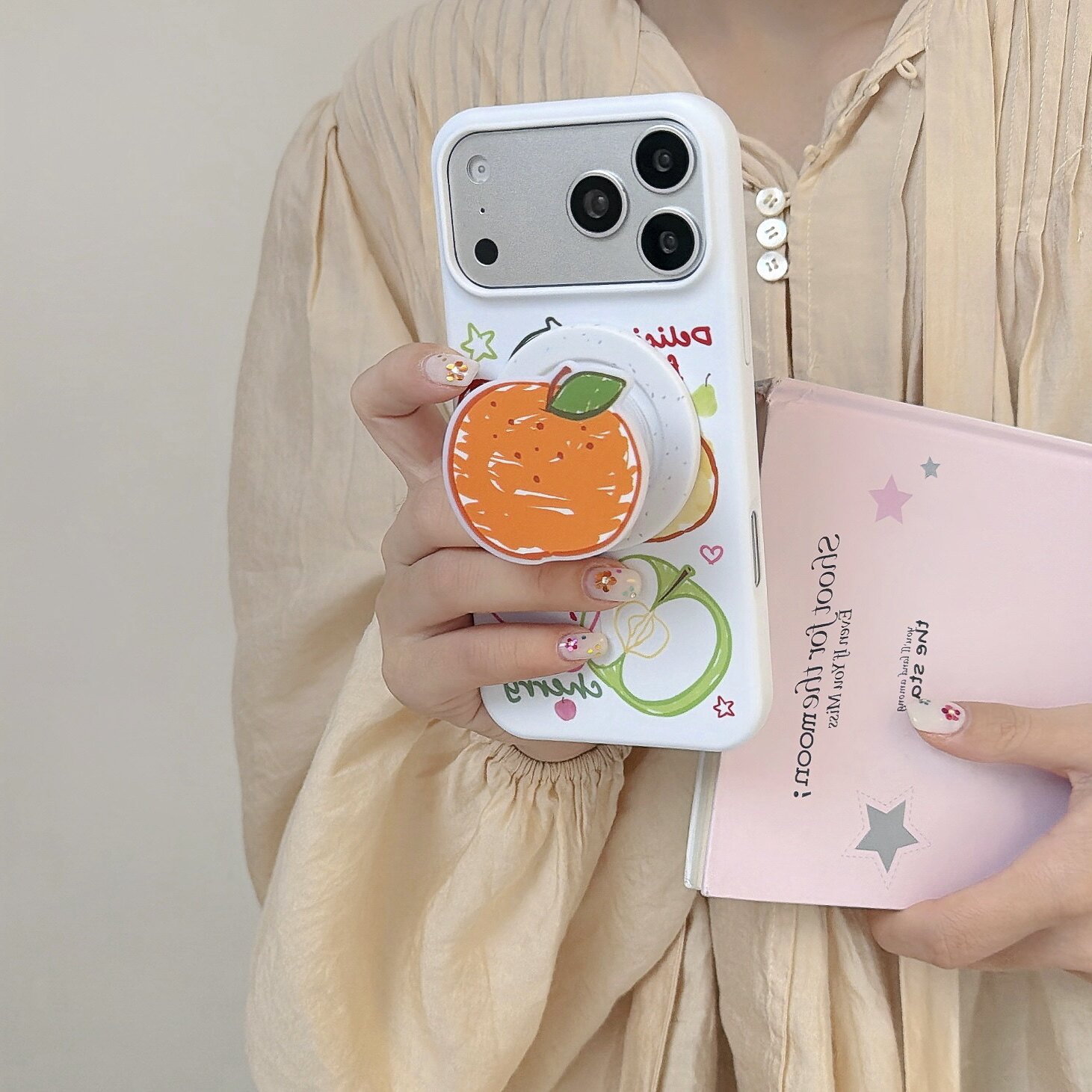 个性彩绘水果磁吸无线充适用苹果17promax手机壳15全包按键大视窗16创意橙色磁吸橘子旋转立体支架防摔保护壳