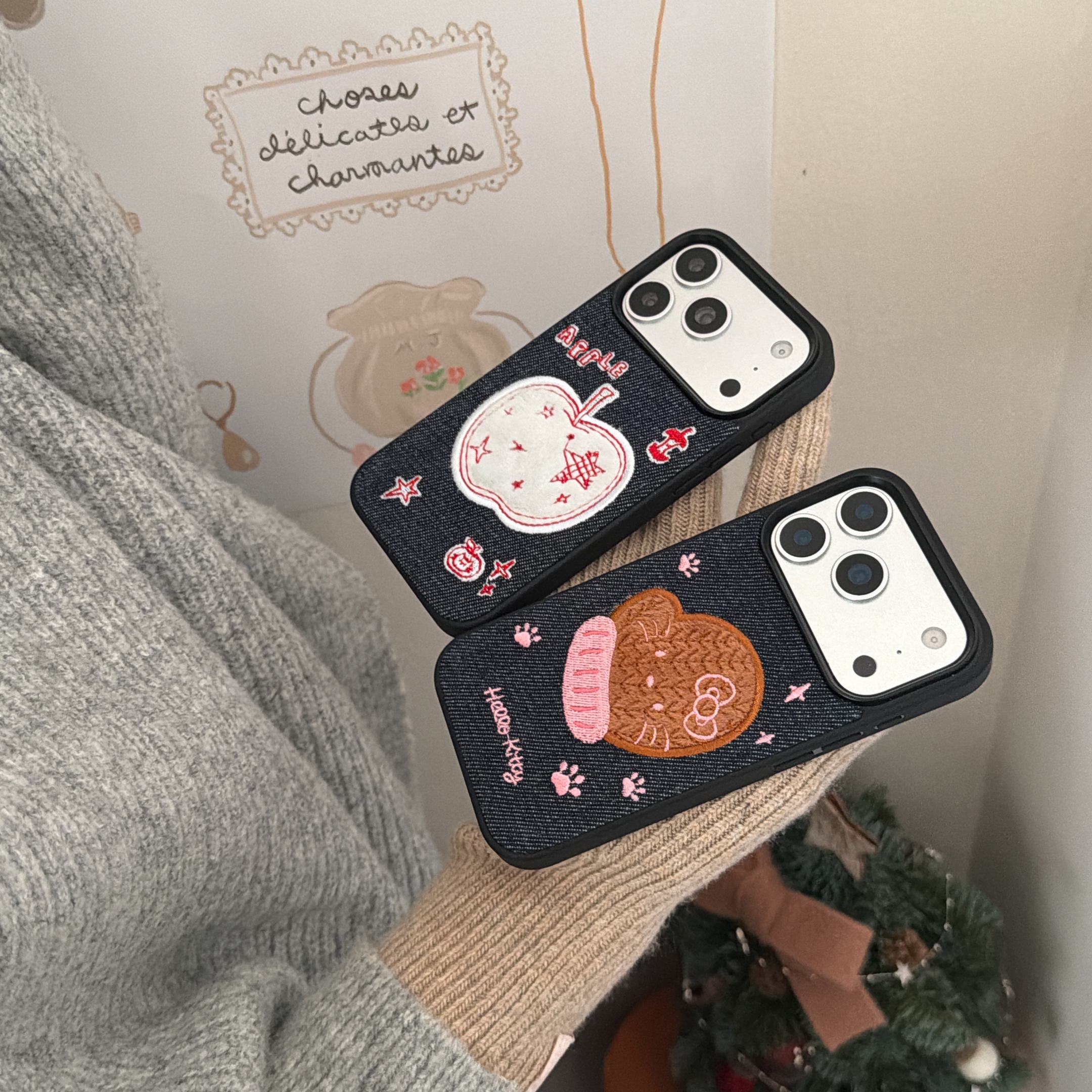 复古可爱凯蒂猫苹果17刺绣保护壳