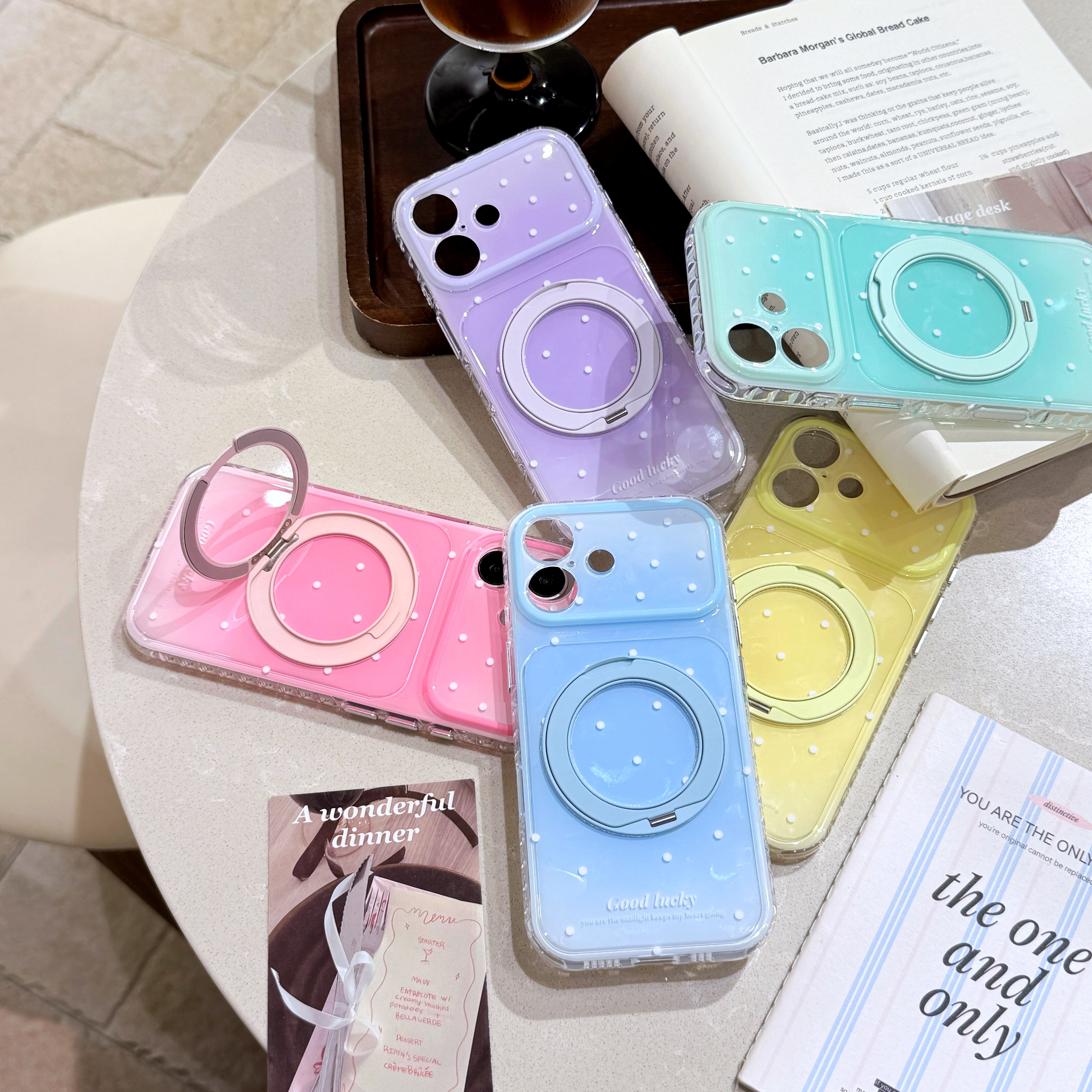 ins韩系多巴胺纯色圆波点支架适用苹果17promax手机壳15全包按键镜头壳16创意磁吸支架无线充壳17防摔保护壳