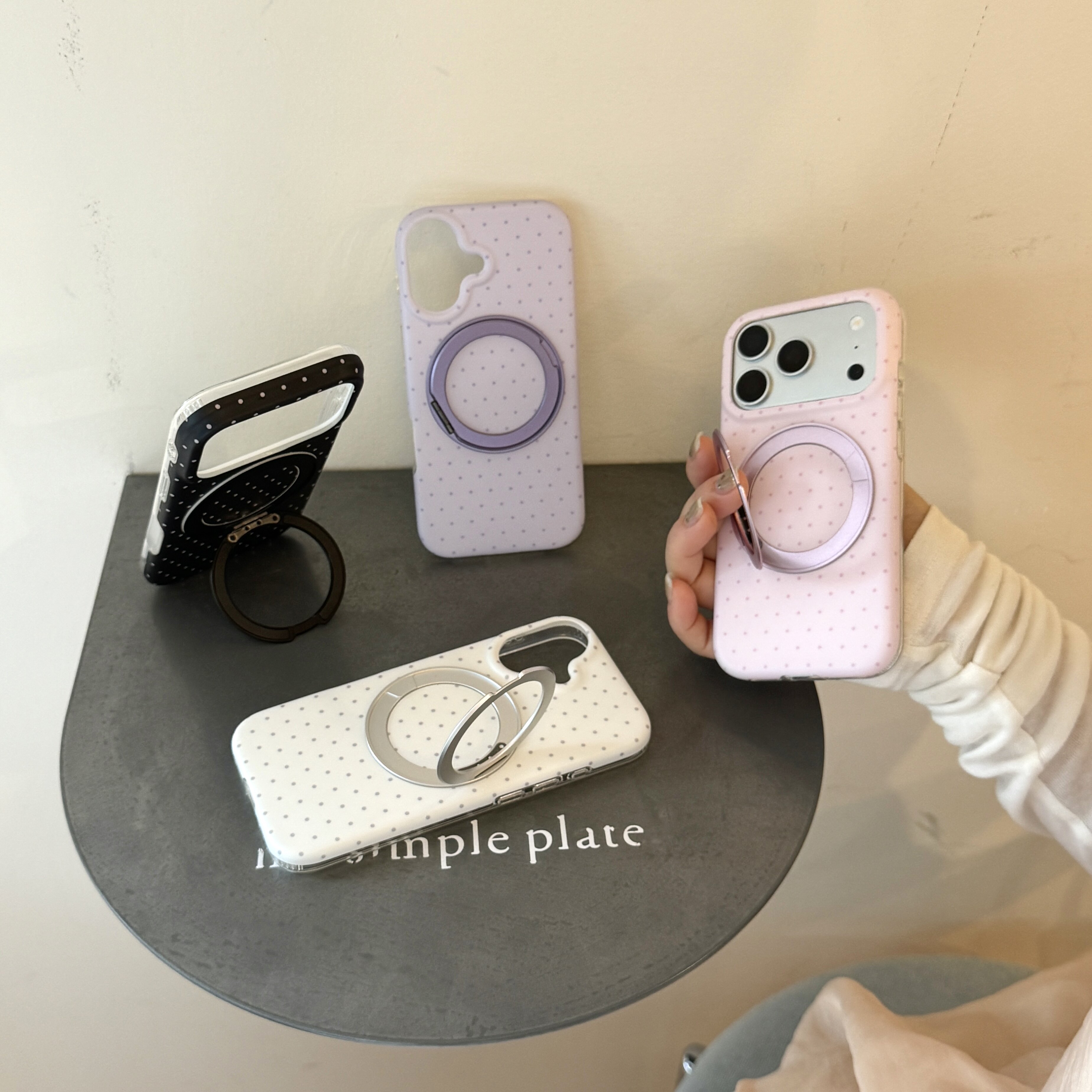 ins韩系个性多巴胺纯色波点无线充适用苹果17promax手机壳15全包透明按键大视窗14/13创意硅胶支架软壳16保护