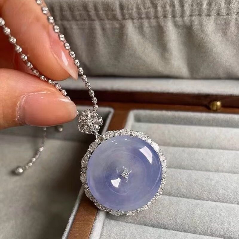 新中式冰种玉髓紫罗兰平安扣项链