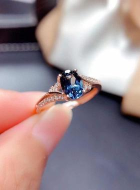 S925银小巧甜美网红蓝托帕石戒指