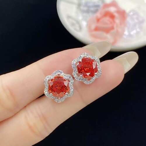 S925银千禧玫瑰中国红满钻套装
