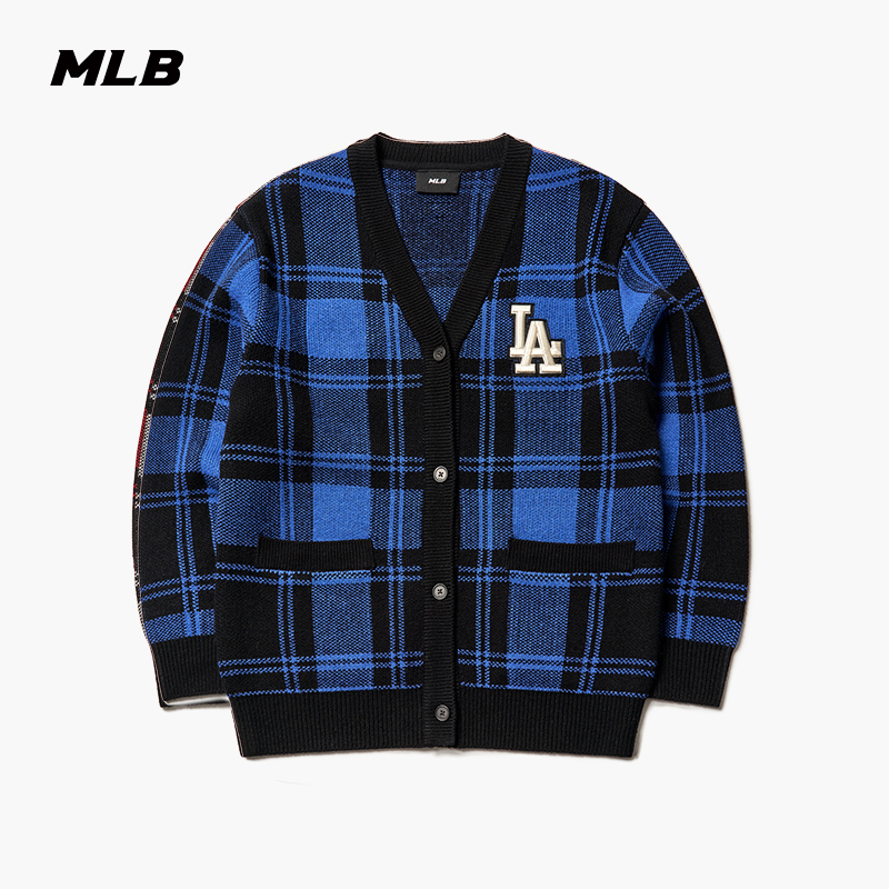 MLB开衫格纹针织衫绵羊毛