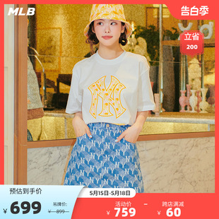 潮23新款 MLB官方 女款 几何老花牛仔短裙A字裙休闲时尚 DSM03