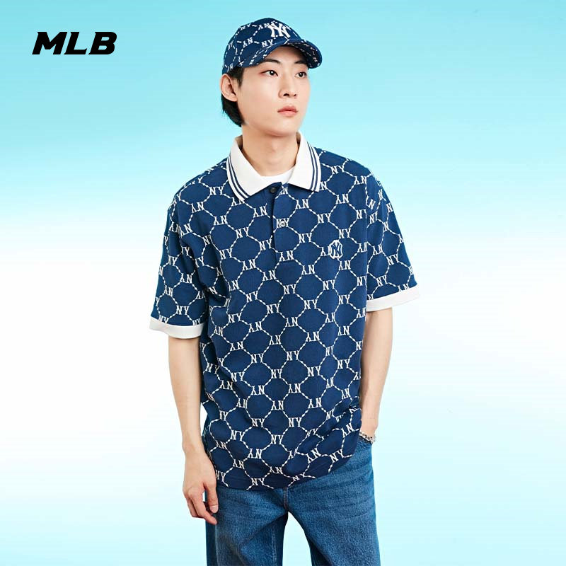 MLB官方 男款钻石老花POLO衫刺绣logo时尚运动短袖夏季PQM30图片