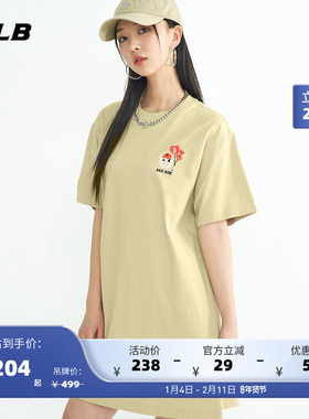 MLB官方 女士短袖连衣裙皱眉熊刺绣短裙时尚休闲百搭夏季OPEC2