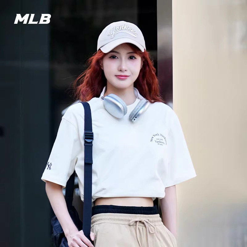 MLB官方 男女情侣纯色宽松短袖圆领时尚休闲T恤25夏季新款TSB41
